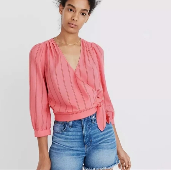Madewell Wrap Top In Cecilia Stripe - Size L - Picture 3 of 9